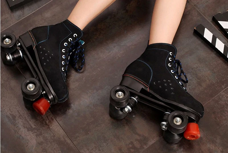 الاطفال الأطفال للجنسين مزدوجة خط داخلي رباعية مواز أحذية التزلج على الجليد الأحذية 4 بو عجلات أسود مع الفرامل تنفس الدانتيل متابعة