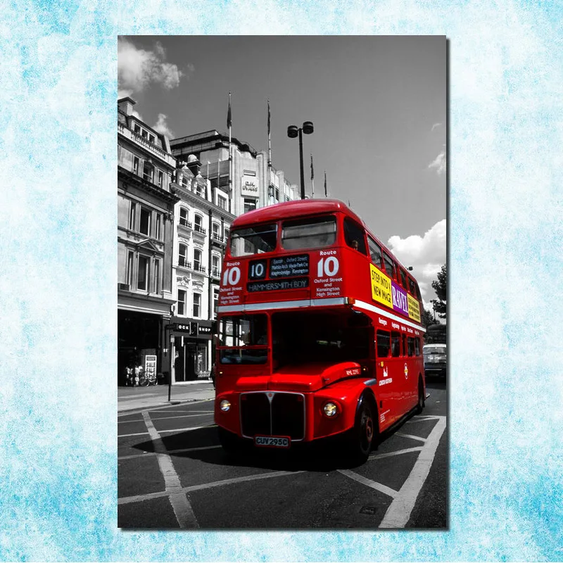 Red London Bus Eiffel Tower City Art Silk Canvas Poster Print 13x20