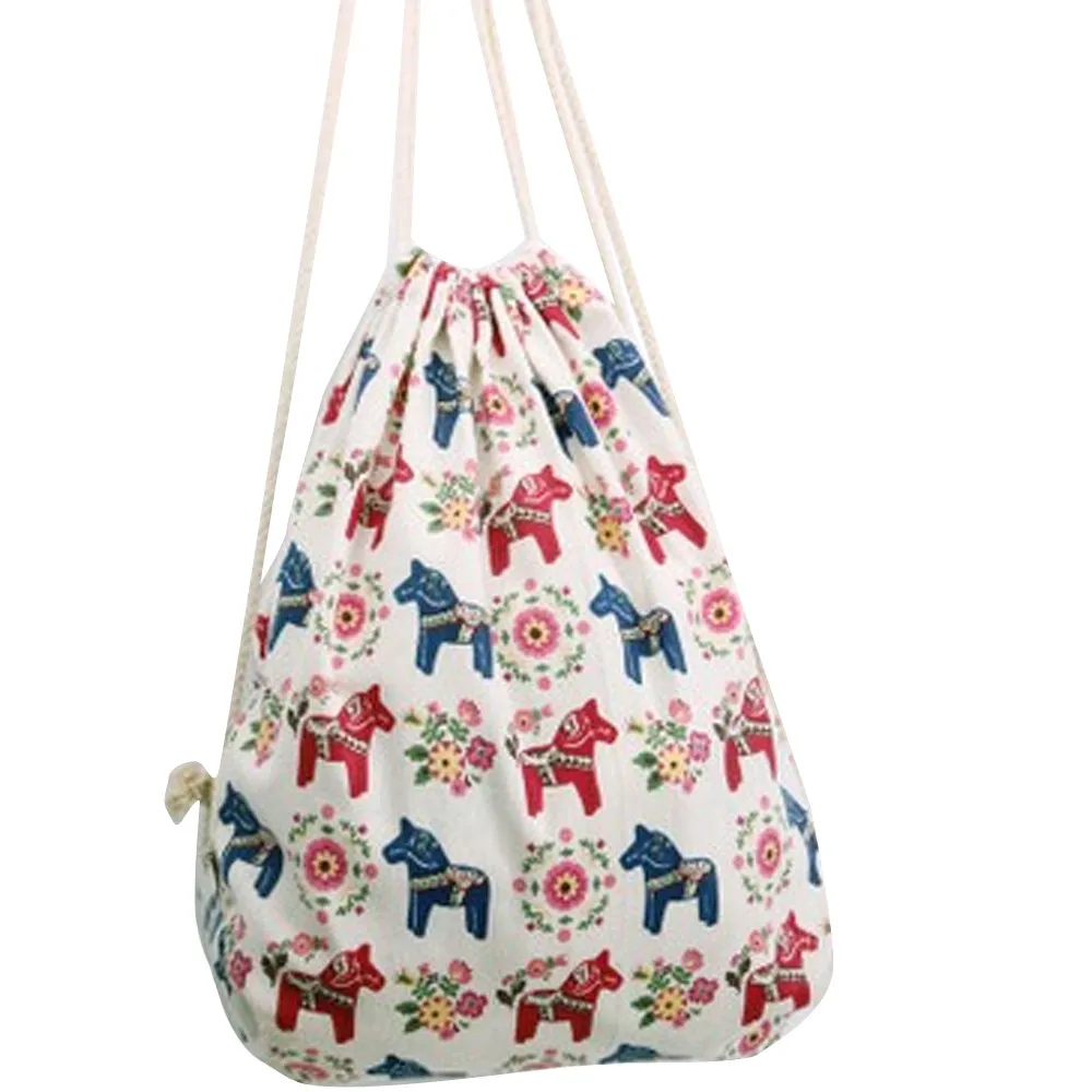

Canvas Backpacks  Small Horse Printing Bags Drawstring Backpack School Bags For Teenagers Okul Cantasi Free Shipping