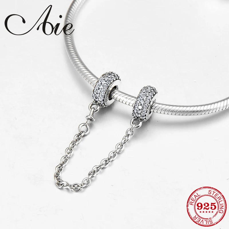 

DIY for fashion Creative 925 Sterling Silver clear CZ Safety Chain Beads Fit Original Pandora Charms Bracelet Jewelry making