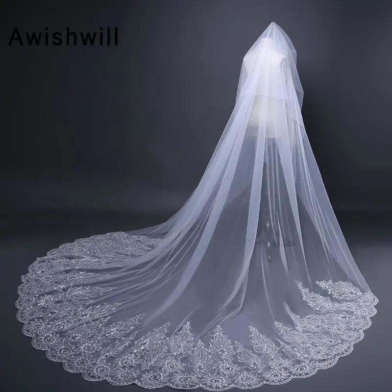 

Bridal Velos De Novia 2019 Wedding Lace Veils Womens 3 Meters One Layers Applique Lace Bridal Wedding Veils With Comb