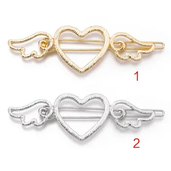

Women Vintage Metal Side Bangs Hair Clips Cute Angel Wings Hollow Love Heart Hairpins Textured Stripes Bridal Ponytail Barrettes