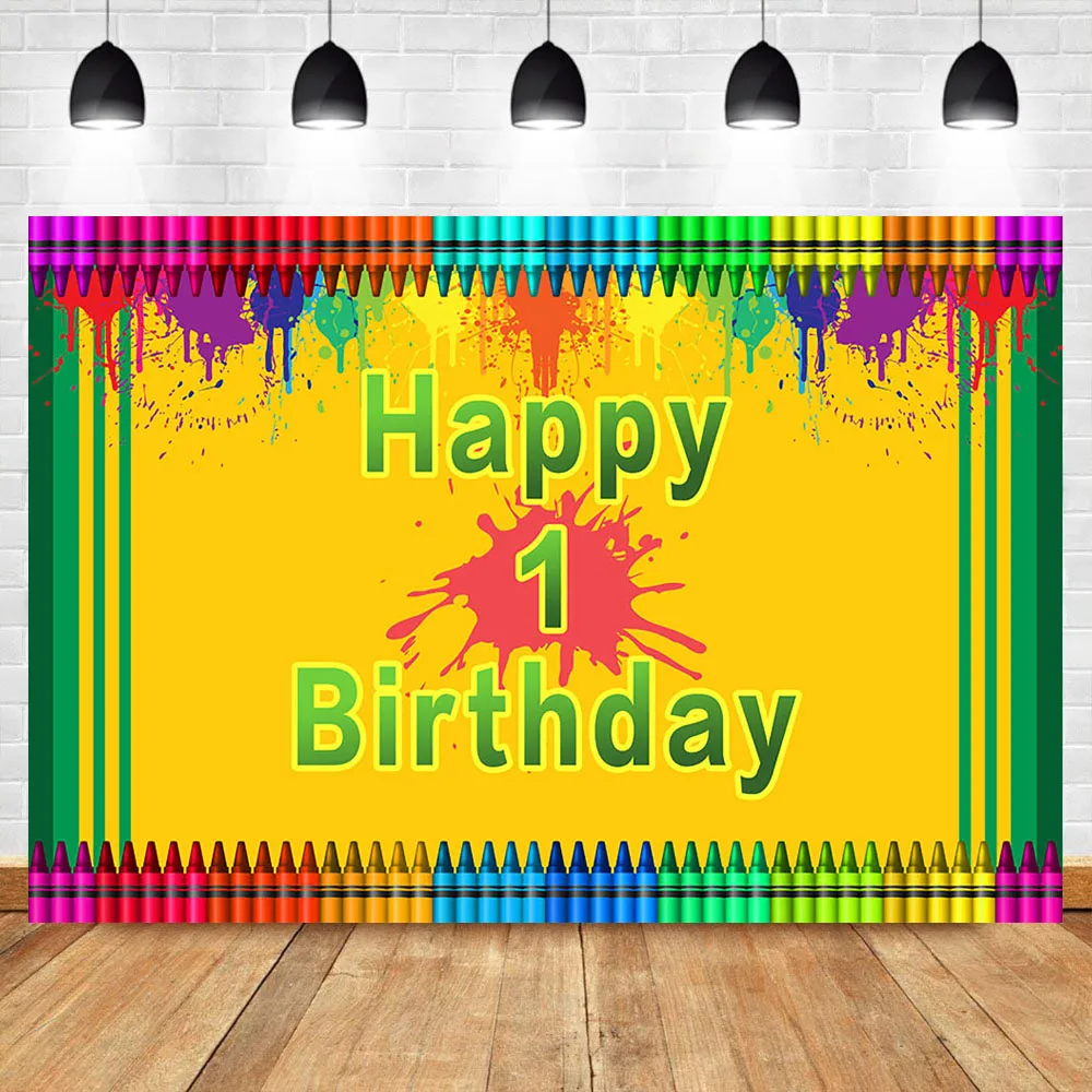 

Neoback Happy 1th Birthday Party Photography Backdrops Child Brush Graffiti Splash Birthday Party Banner Background for Photo