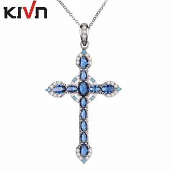 KIVN Fashion Jewelry Blue Cubic Zirconia Womens Girls Bridal Wedding Cross Pendant Necklaces Birthday Gifts 10pcs Lots Wholesale KIVN Fashion Jewelry Blue Cubic Zirconia Womens Girls Bridal Wedding Cross Pendant Necklaces Birthday Gifts 10pcs Lots Wholesale