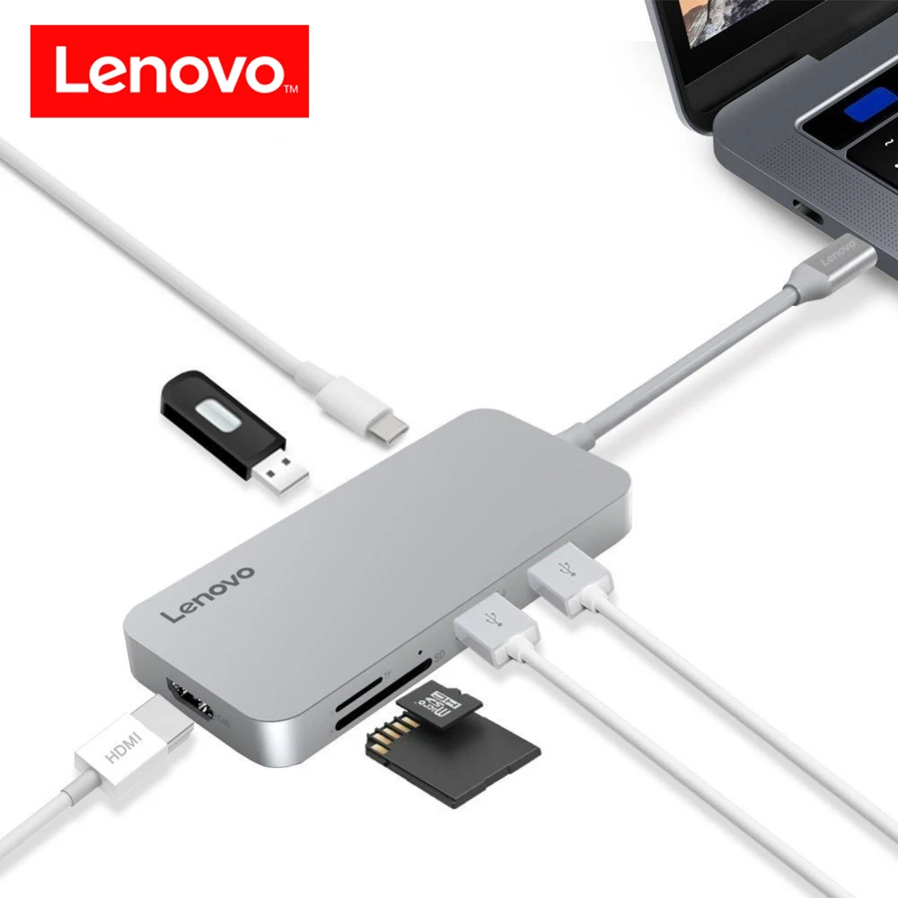 Lenovo Original 7 in 1 USB C Hub Type C Female USB 3.0 TF/SD Card