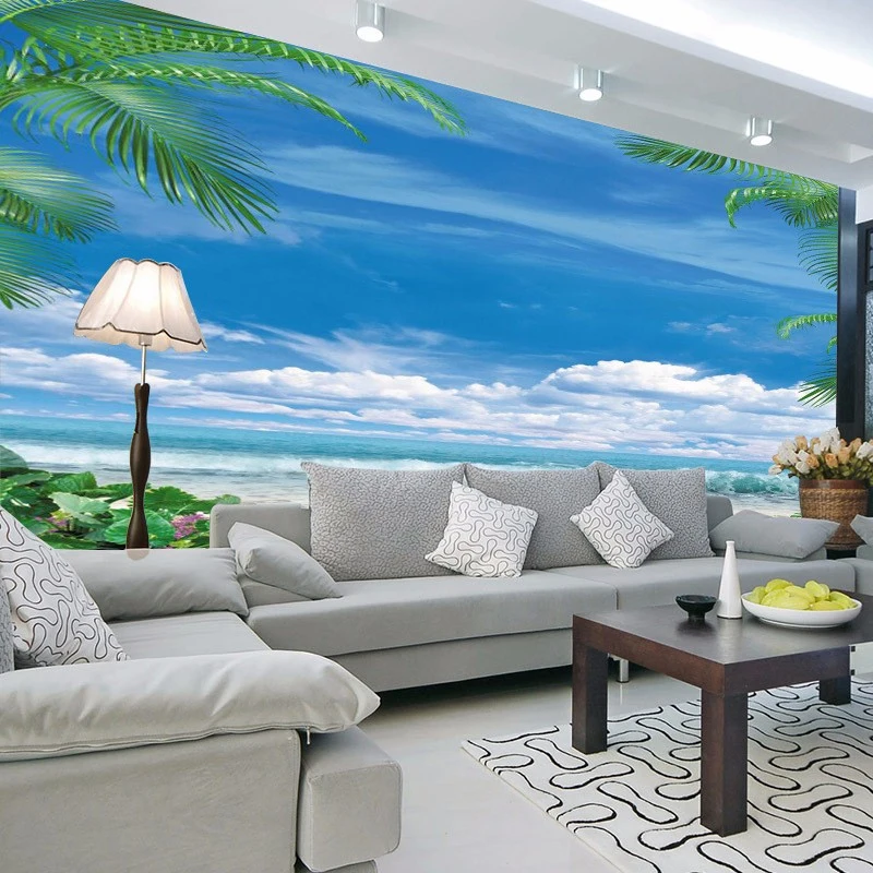 

Custom 3D Mural Photo Wallpaper Scenery For Walls Seaside Lotus Pond Beach Waves Living Room Sofa Bedroom TV Backdrop Wall Paper