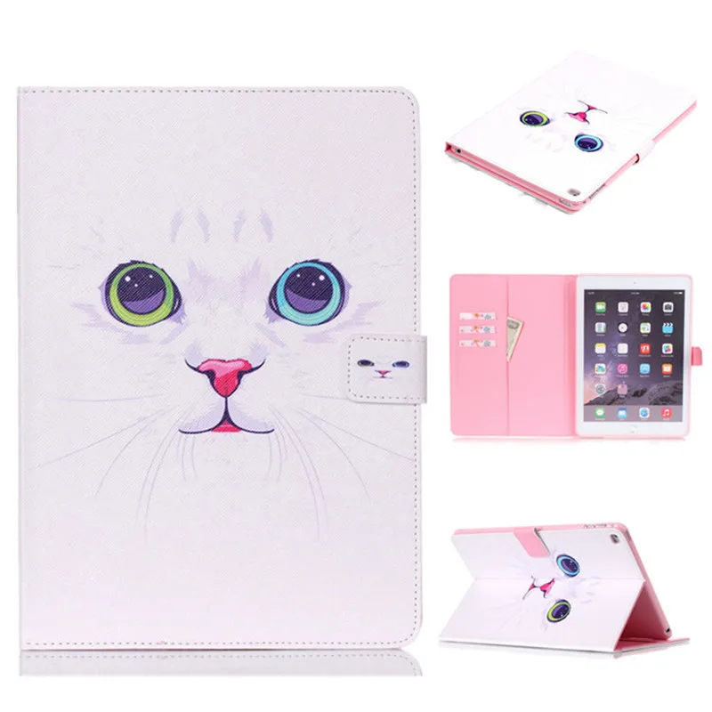 Stand Flip PU Leather For iPad Air 2 Case For iPad 6 Fashion Luxury Cuet White Cat Folio Magnetic Smart Tablet 9.7 Case Cover  (15)