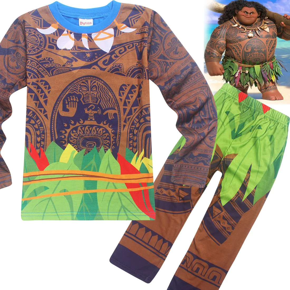 Обувь для мальчиков Моана Мауи костюм Дети пижамы повседневные футболки Футболки и Брюки для девочек комплект из 2 частей Костюмы мальчик