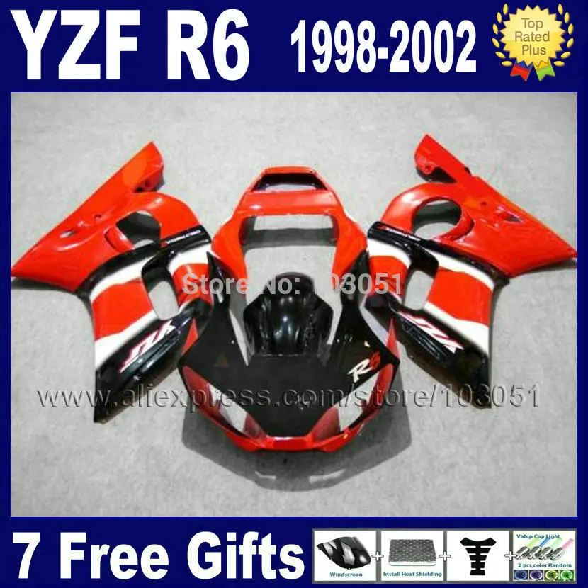 7 подарков ABS Пластиковый обтекатель для YAMAHA R6 1998 1999 2000 2001 2002 02 00 99 98 Красный Черный