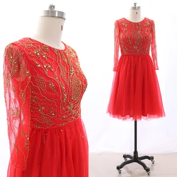

MACloth Red Short Scoop Neck Knee-Length Short Crystal Tulle Prom Dresses Dress XXL 265457 Clearance