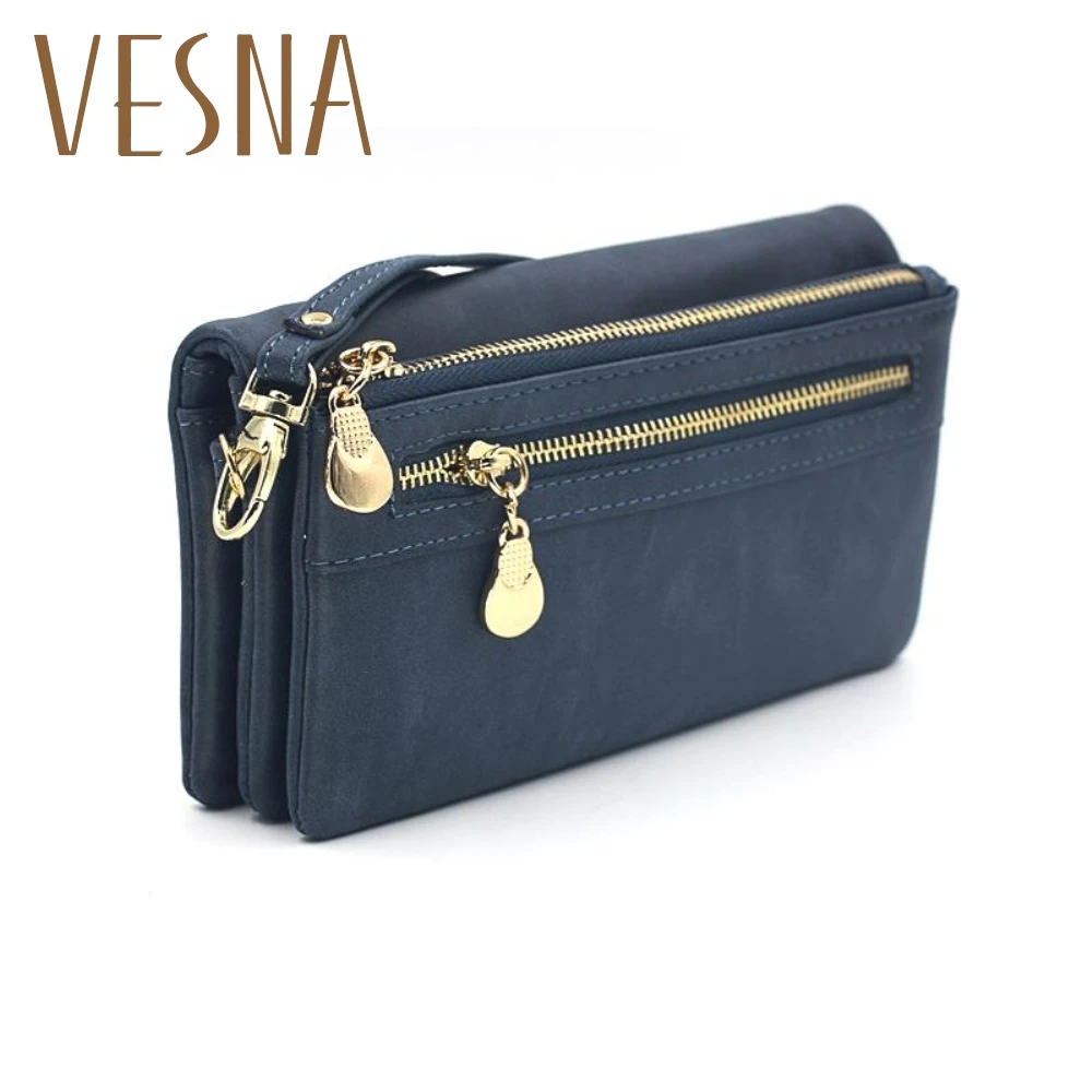 

High Capacity Fashion Women Wallets Long Dull Polish PU Leather Wallet Female Double Zipper Clutch Coin Purse Ladies Wristlet