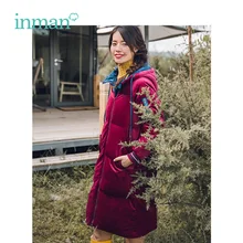 INMAN Зима Новое поступление женский контрастный цвет с капюшоном Теплый Ретро Длинный секционный женский пуховик