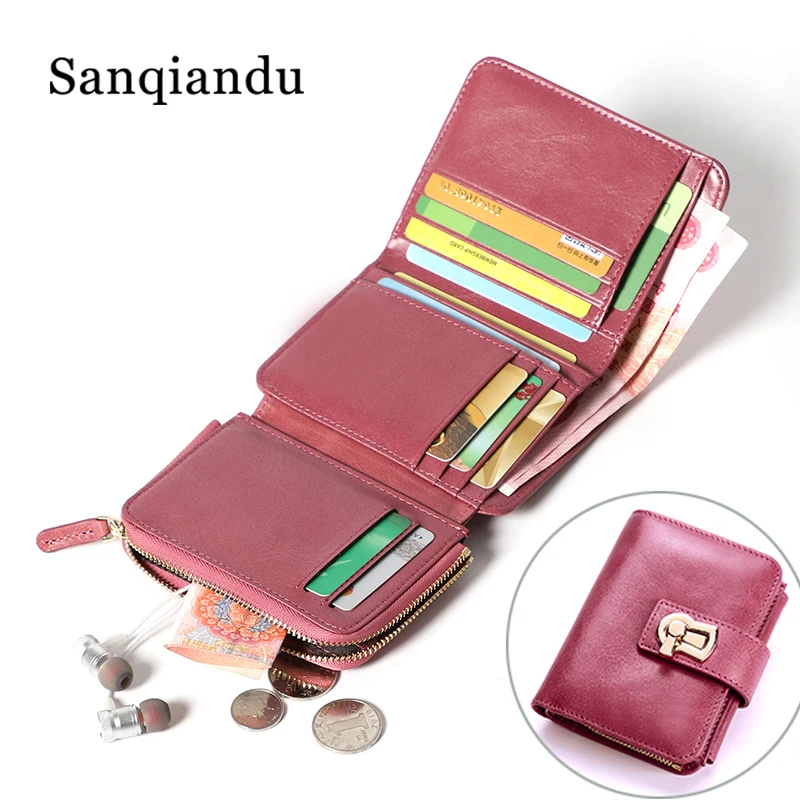 

2019 Fashion Women Wallet Genuine Leather Zipper Design Female Short Purse With ID Card Holder Coin Pockets Girls Small Wallet