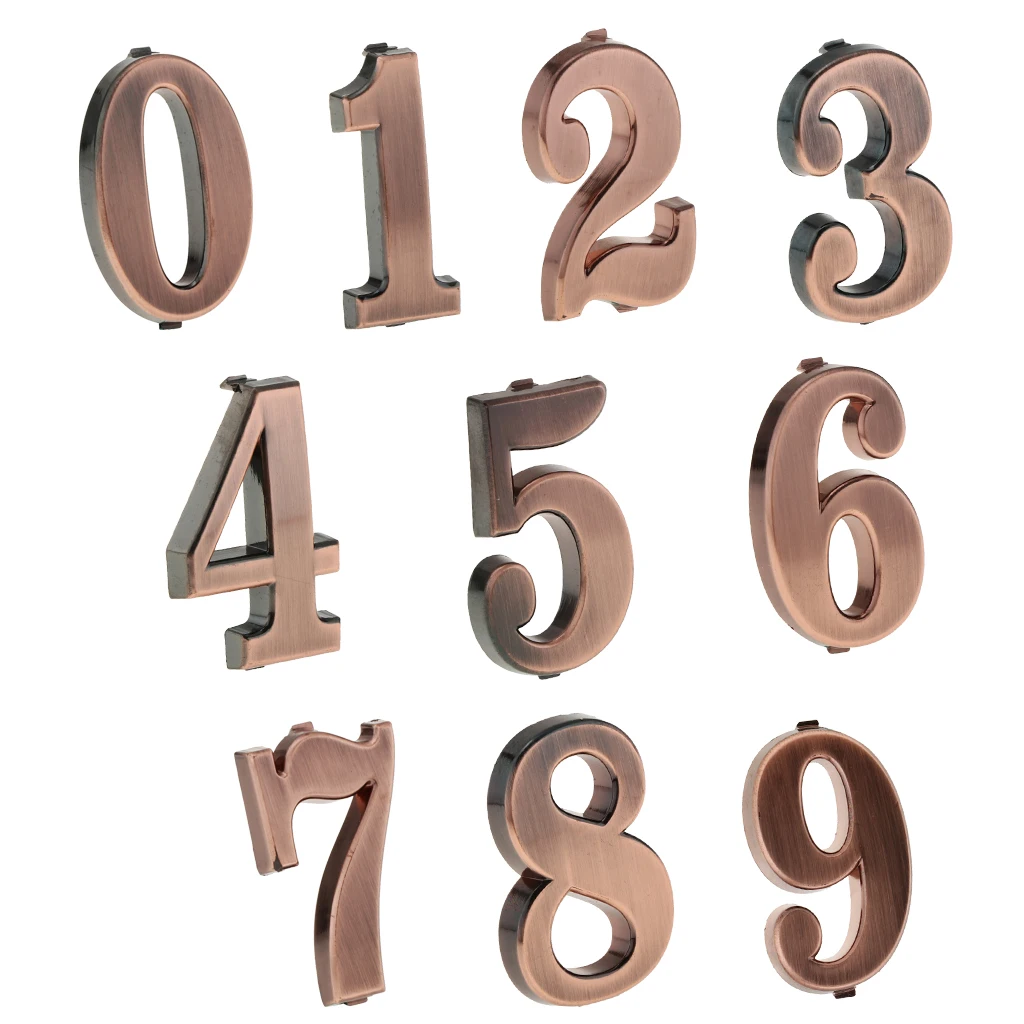 

ABS Plastic Modern Copper Color House Door Number Sign Plaque DIY Digits Number Plate 0-9 for Home Cafe Bar Club Wall Decor