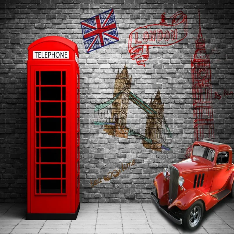 Фотообои Европа ретро ностальгия Лондон Телефонная будка кафе ресторан Фреска