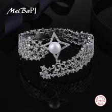 [MeiBaPJ] Настоящее 925 пробы, серебряный модный браслет для женщин, натуральный пресноводный жемчуг, много звезд, браслет, хорошее свадебное ювелирное изделие