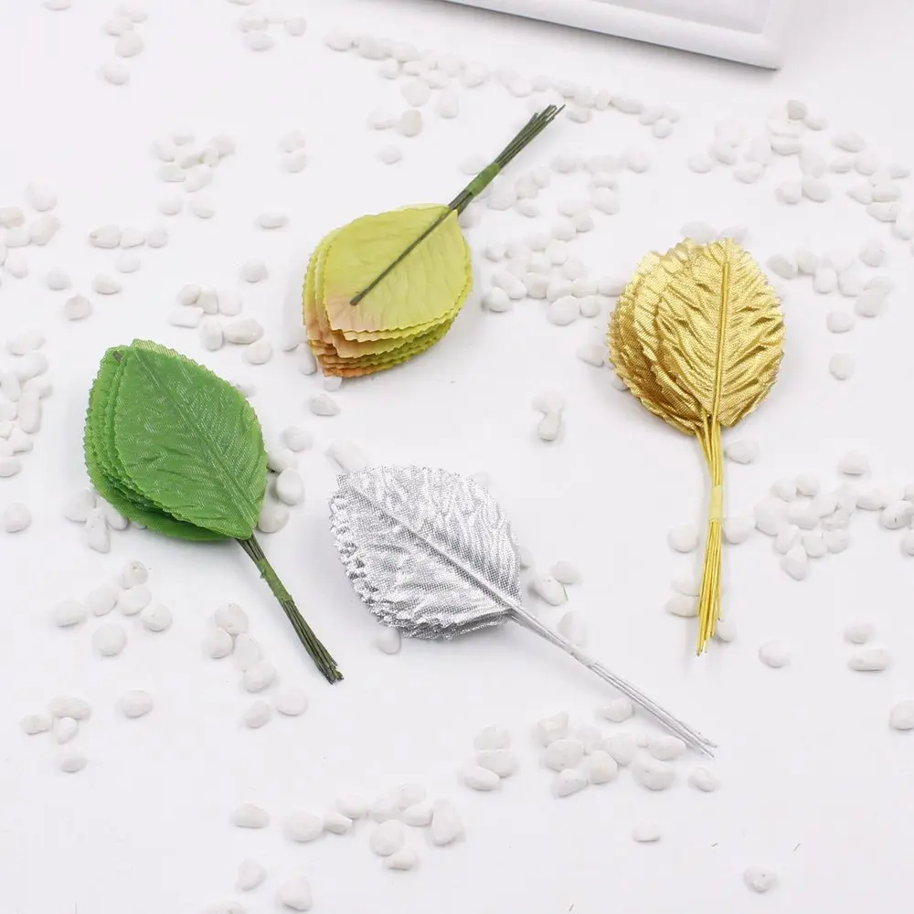 

60pcs 6cm Silk Leaf Shaped Handmade Fleurs Scrapbooking Artificial Flower For DIY Wedding Home Decoration Needlework Accessories