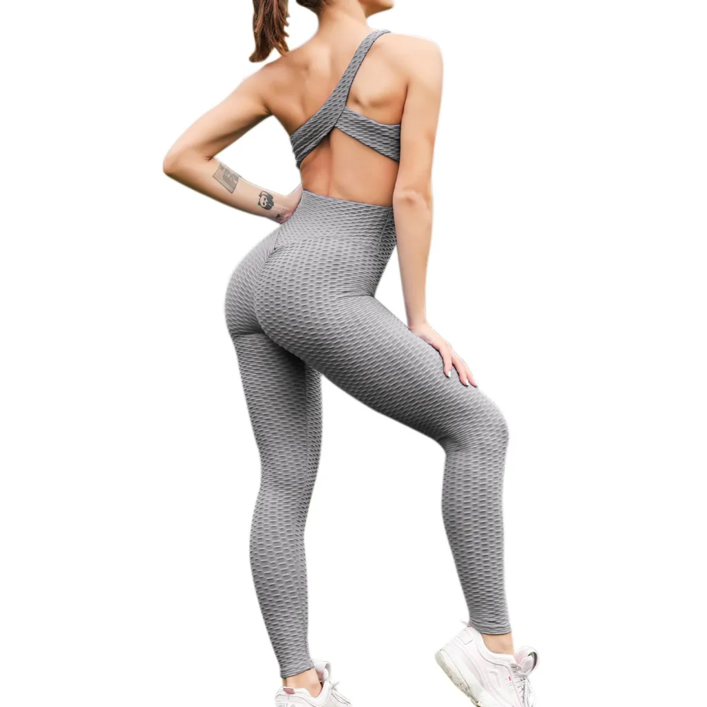 New Clothes 2019 Women One-shoulder Jumpsuit Breathable Exercise Pants Tight Yoga Drop Shipping | Женская одежда