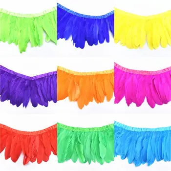 

Beautiful high quality 15-20 cm multicolor goose trim 2 m / batch dyed goose feather with goose stripes DIY feathers for crafts