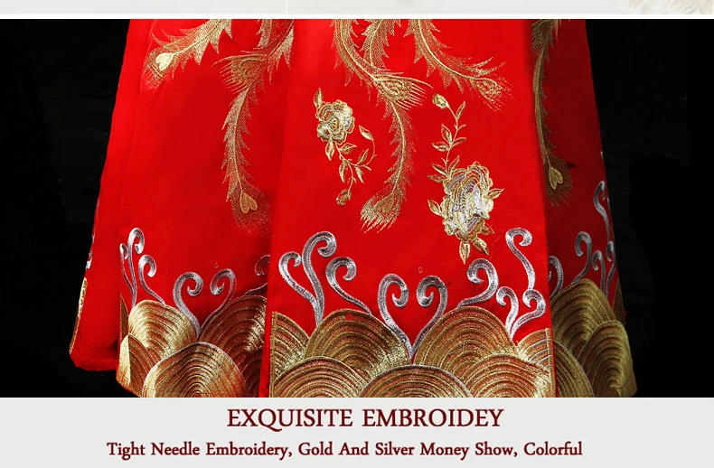 Модные женские туфли феникс вышивка Cheongsam Длинные Qipao Китайский традиционный свадебное платье свободные Винтажные наряды Vestido Oriental