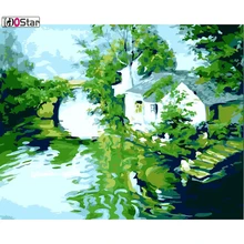 Китайский пейзаж живопись масляными красками, мостик, Бег воды, в народном стиле DIY Рисование на холсте для украшения стены, картина по номерам