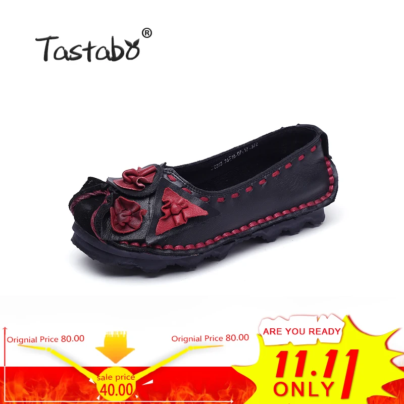 

Tastabo Genuine Leather Shoes for Women Soft Bottom Handmade Flowers Women Loafers Casual Female Flats Driving Shoes Plus Size