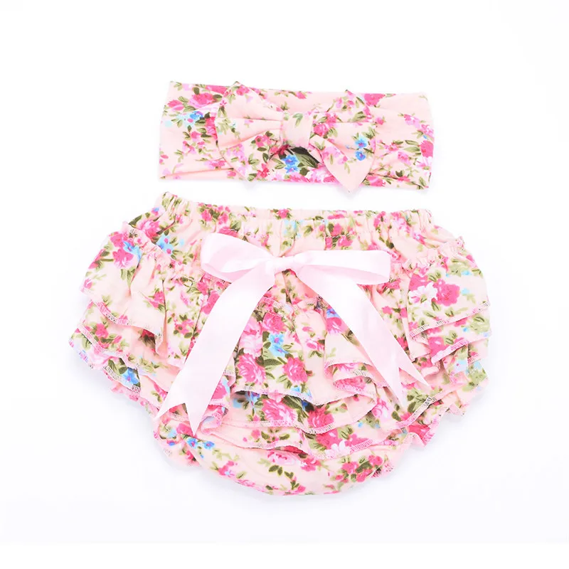 2018 New Baby Bloomers Shorts + Headband 2pcs/Set Ruffle bubble PP Girl