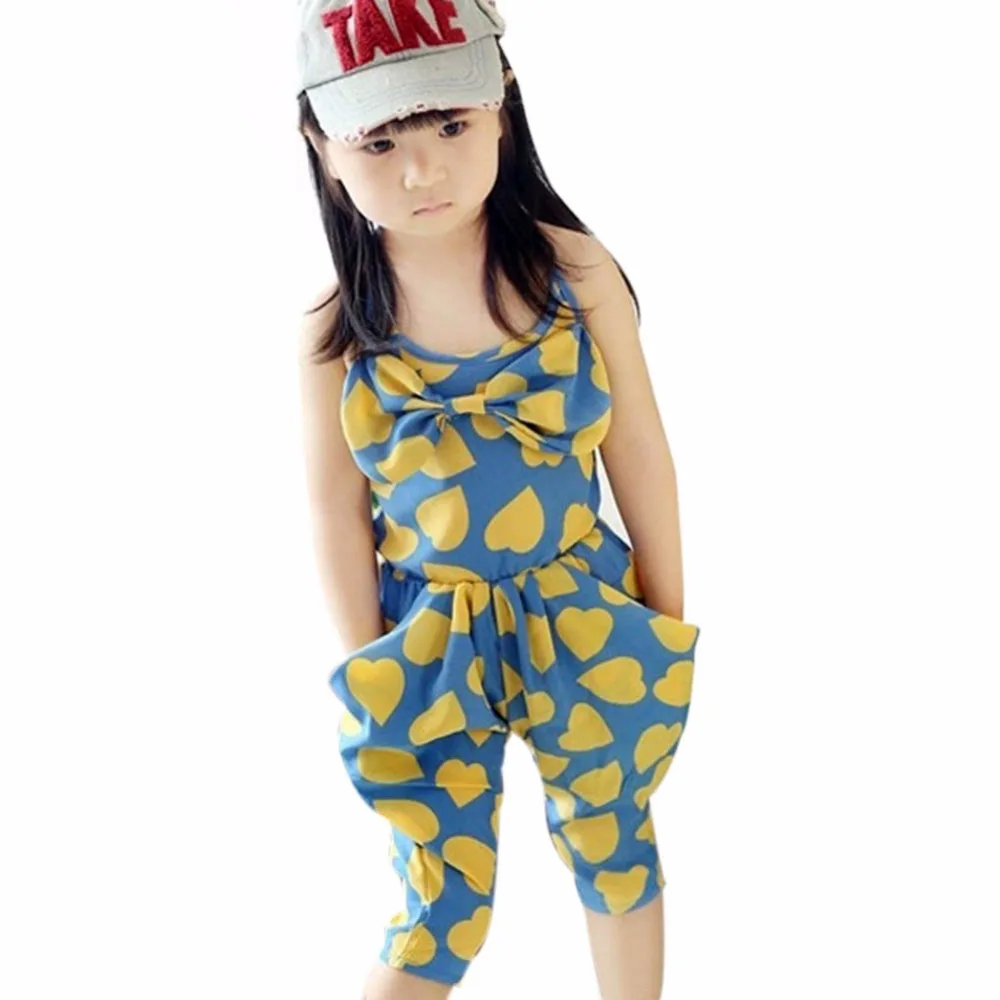 

Kids Chiffon Heart Pattern One Peice Children Jumpsuit Cropped Overalls Rompers 2-7Y