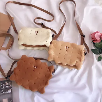 

Japan Style Cookie Shape Plush Crossbody Bag Korean Winter Autumn Funny Cellphone Fluffy Shoulder Bag Lolita Cute Gifts Pack