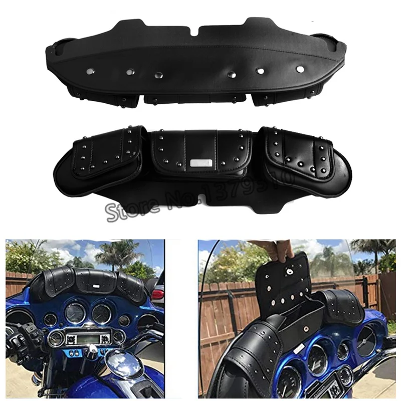 

Motorcycle Speedometer Speaker Trim Ring Set Windshield 3-Pockets Saddle Bag For Harley Touring Electra Street Glide 2014-2018