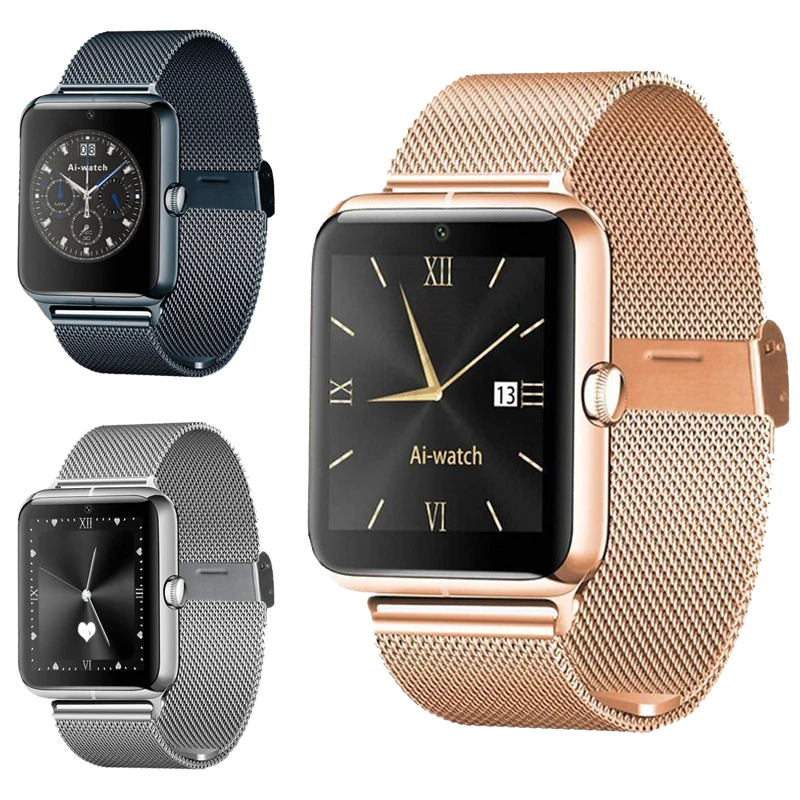 

Smart Watch Support SIM TF Card Camera Pedometer Men Steel straps Wristwatch for Android IOS iphone Samsung huawei Alarm Clock