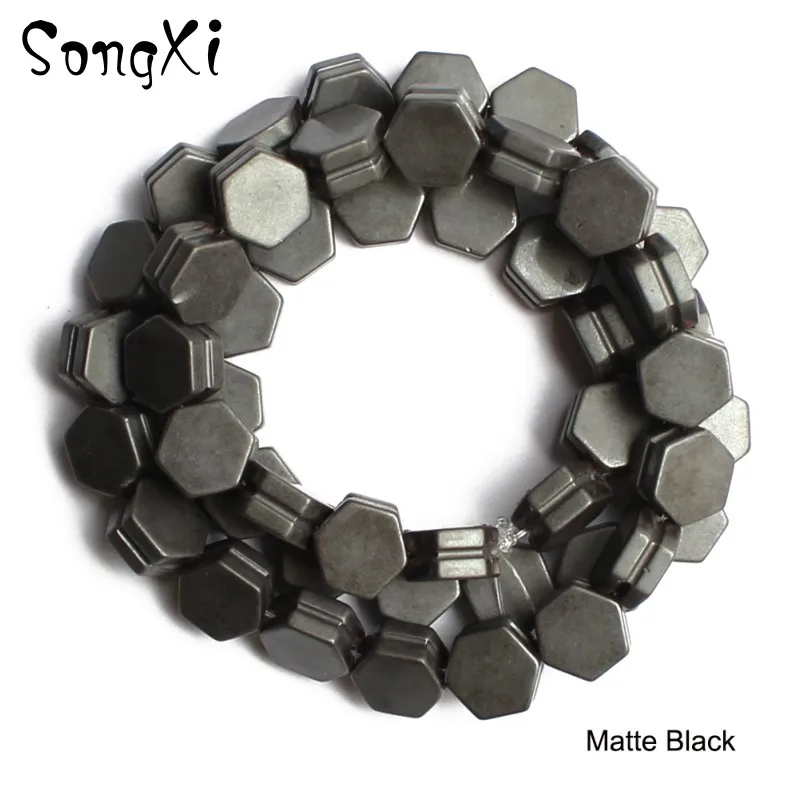 Натуральная матовая Шестигранная форма гематитовый камень бусины для самостоятельного изготовления ювелирных изделий ожерелье браслет 10*5 мм 8*4 мм 15'inch - Цвет: Black