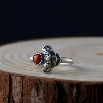 

Real Pure 925 Silver Ring Bat With Natural Red Onyx Initial Antique Womens Jewellery Natural Stone Opening Type Fine Jewellery
