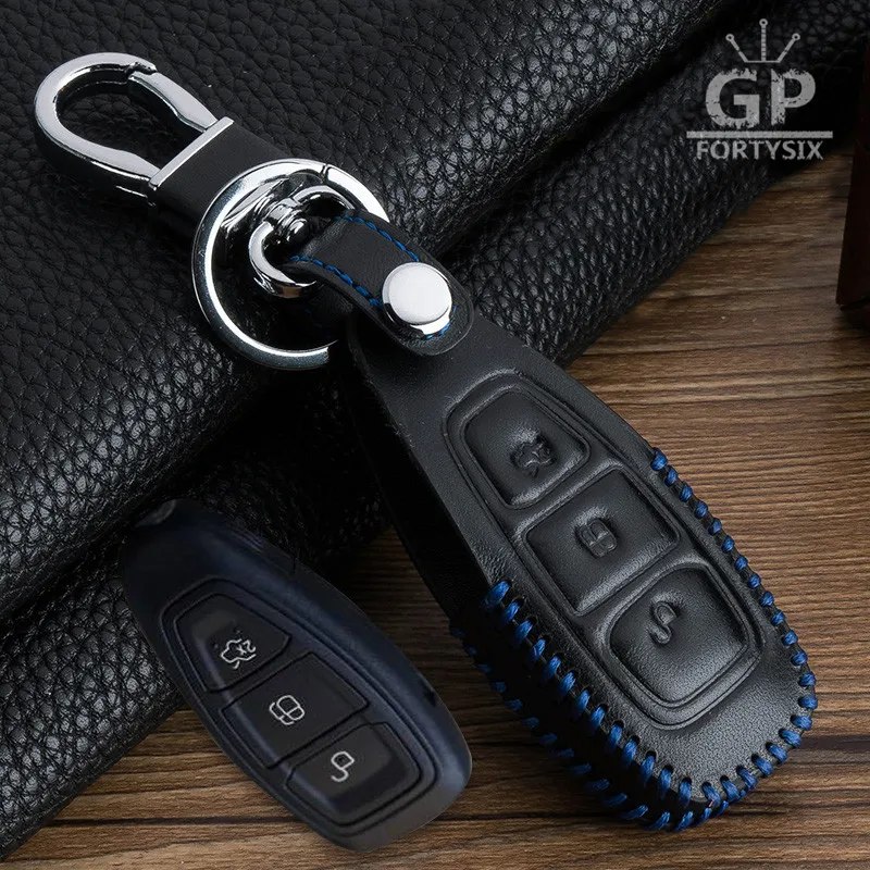 

Remote 3 Buttons Genuine Leather Car Key Cover Case Protector Shell For Ford Fiesta Focus Mondeo Ecosport Kuga st keychain