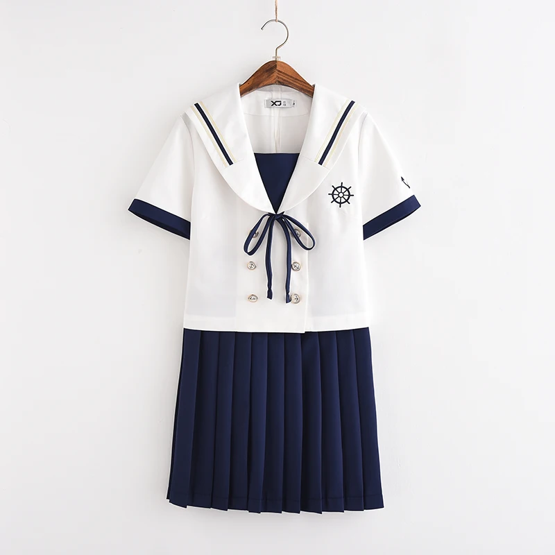 Svitania Sakura Japanese Short Sleeve JK School Uniform Blue and White Color Sailor Suit High College | Тематическая одежда и