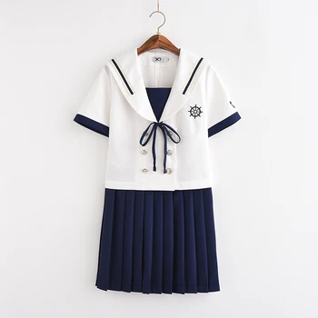 

Svitania Sakura Japanese Short Sleeve JK School Uniform Blue and White Color Sailor Suit High School College Suit