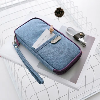 

Multifunction Canvas Fabric Pencil Bag Simple Zipper Pencil Case Big Capacity Pencil Pouch With Card & Passport Pocket