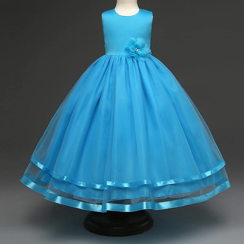 Lovely Lace Flower Blue Princess Tutu Dress Baby Girls Party Dresses