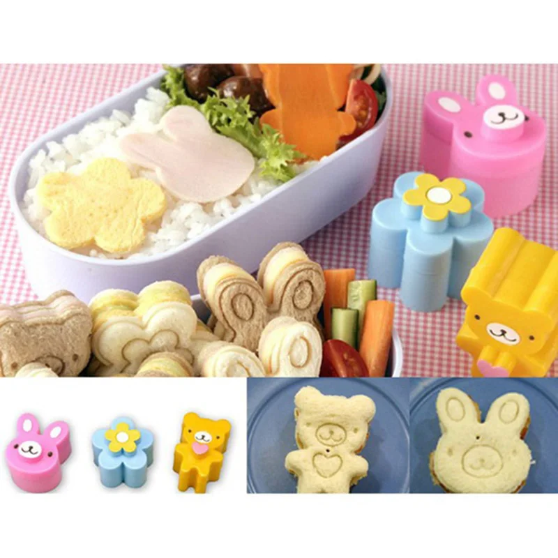 

3pcs Cute Bear Flower Rabbit Sandwich Mold Cutter Bread Biscuits Embossed Device Rice Lunch Embossing Mould Kitchen Supplies