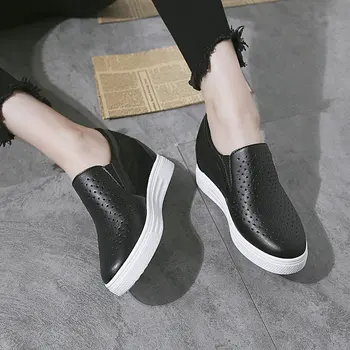 

Ladies hollow breathable white Black shoes Net Height increasing Platform wedges loafers shoes Outdoor casual women C31-98