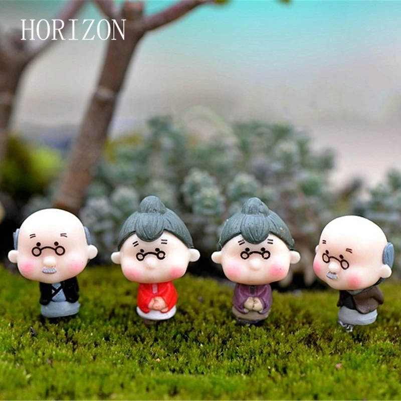 Beste 4 Stks partij Kawaii Leuke Grootvader Grootmoeder Oude Paar Ambachten Kunstmatige Beeldje Micro Landschap DIY Fairy Tuin Decoratie