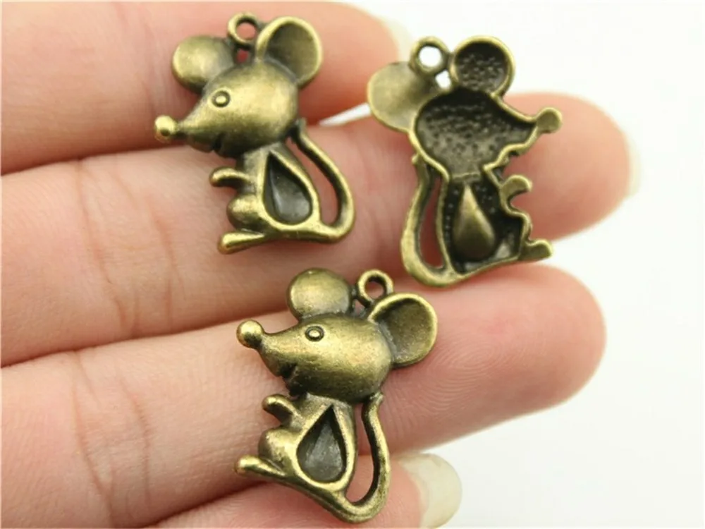 

WYSIWYG 6pcs 24x19mm Vintage Rat Pendants Charm For Jewelry Making Antique Bronze Color Mouse Pendants Charm Mouse