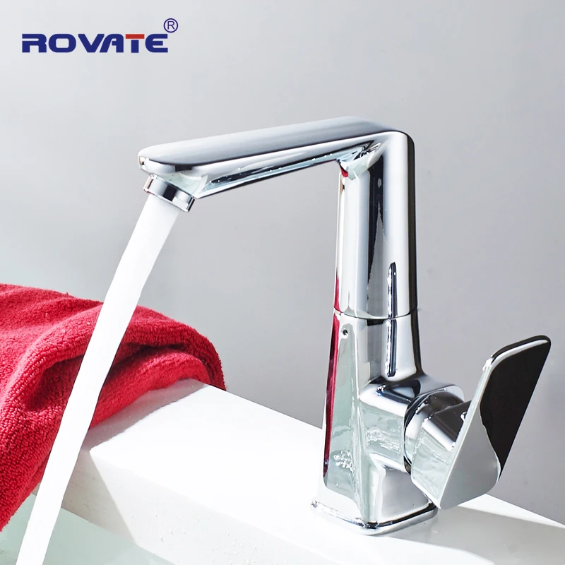 

ROVATE Bathroom Basin Faucet 360 Rotatable Single Handle Deck Mounted Cold and Hot Wash Basin Mixer Sink Tap