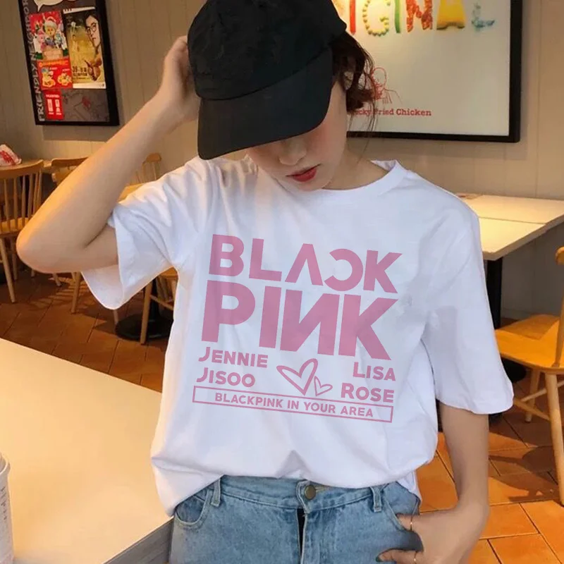 blackpink korean graphic t shirt women female femme t-shirt tshirt top tee shirts hip hop summer 90s kawaii streetwear harajuku - Цвет: 2785