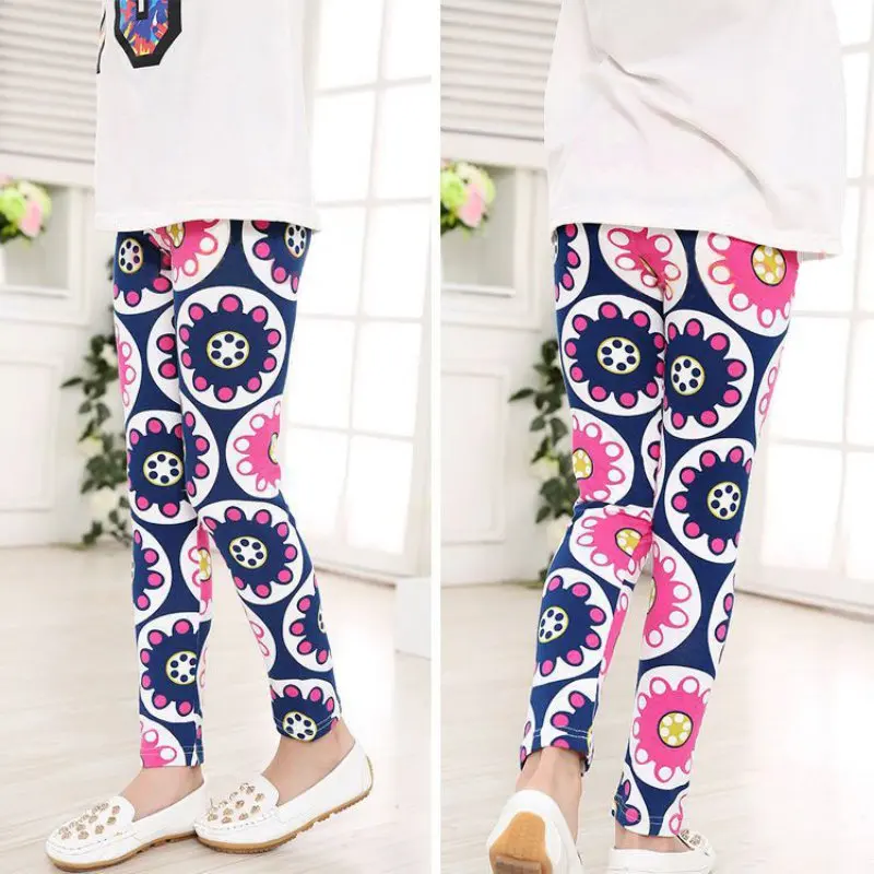

10 Styles Spring Summer Girls Leggings Casual Vintage Flower Kids Legging Elastic Waist Children's Girl's Pants 2-14 Years Top