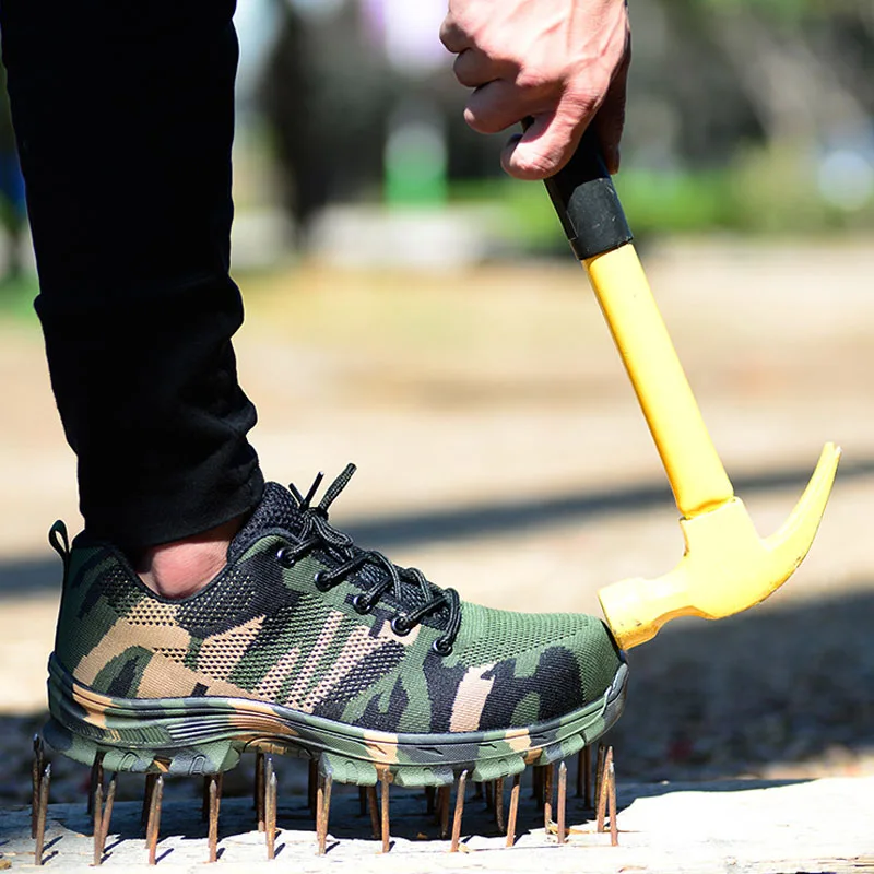

New Camouflage Men Shoes Steel Toe Shoes Work Safety Boot Breathable Anti-smashing Piercing Work Boots Safety Shoes Men Sneakers