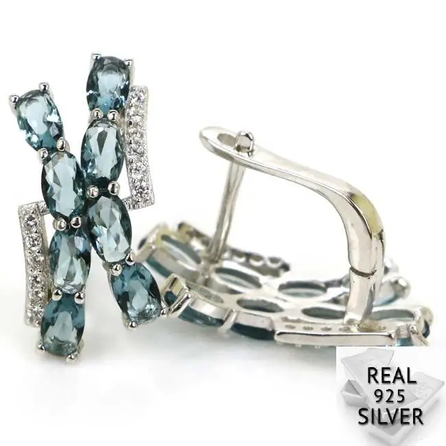 Серьги из серебра 4 3 пробы 925 г АА + с лондонским голубым топазом и белым