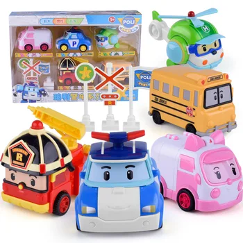 

6pcs Korea Robocar Poli Inertial Car Kids Toys Transformation Anime Action Figure Toys Anba Roy Toys Car For Children Playmobil