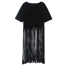 Ejqyhqr уличная мода одежда кисточками по краю футболка Для женщин Растениеводство Топ Летний стиль o-образным вырезом короткий рукав свободная футболка Топ Футболка