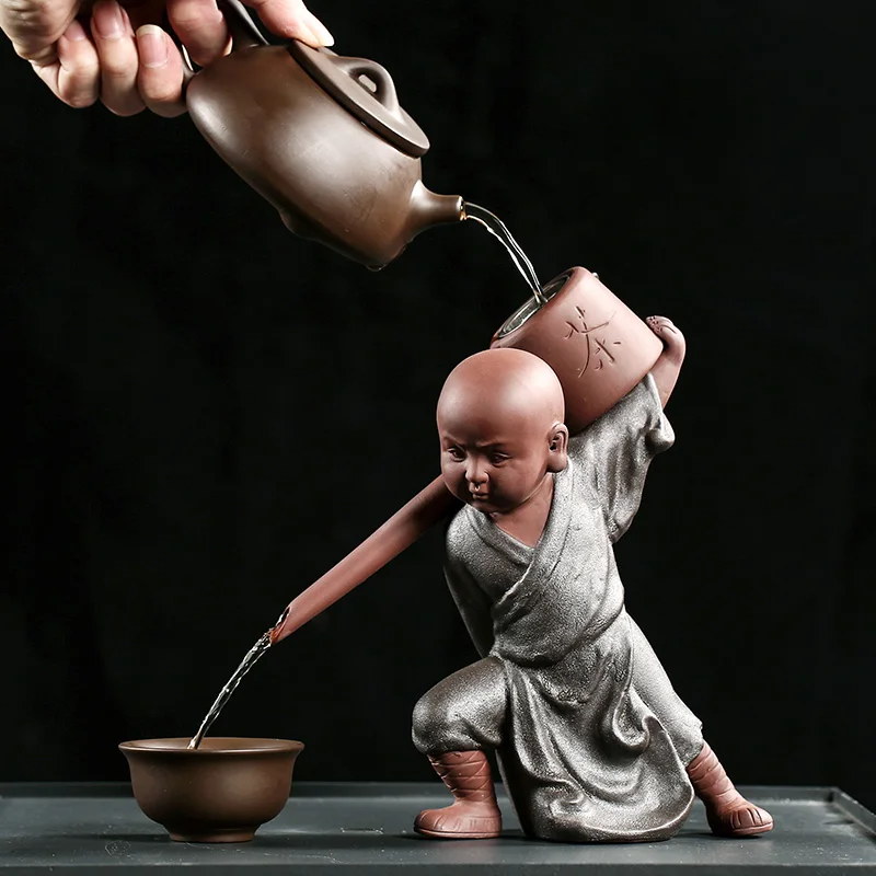 

Creative Dehua Ceramic Purple Clay Kung Fu Monk Tea Pot Back Flow Incense Burner Tea Room Art Decorative Ornaments Friend Gifts